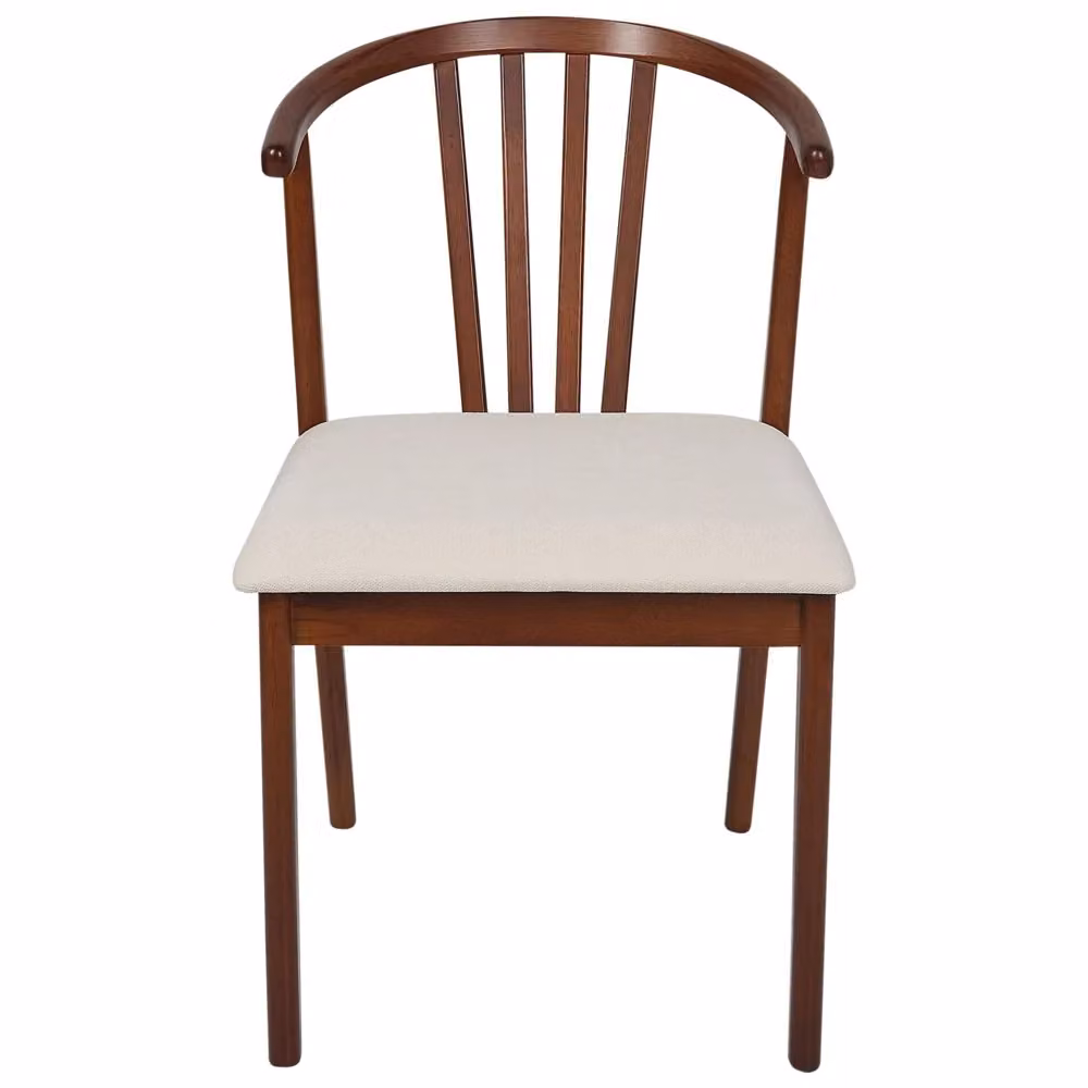 Set di 2 sedie da pranzo BELIANI con braccioli in legno e tessuto beige e marrone L/P/H: 50 x 57 x 80 cm – 2