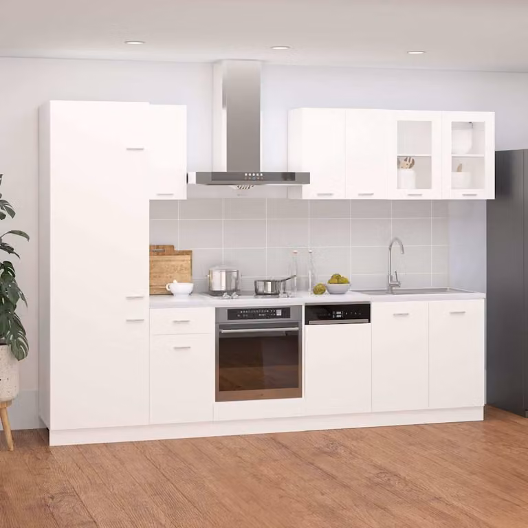 Set di armadi da cucina moderni vidaXL Lyon in bianco con ante in vetro e ripiani interni, 8 pezzi