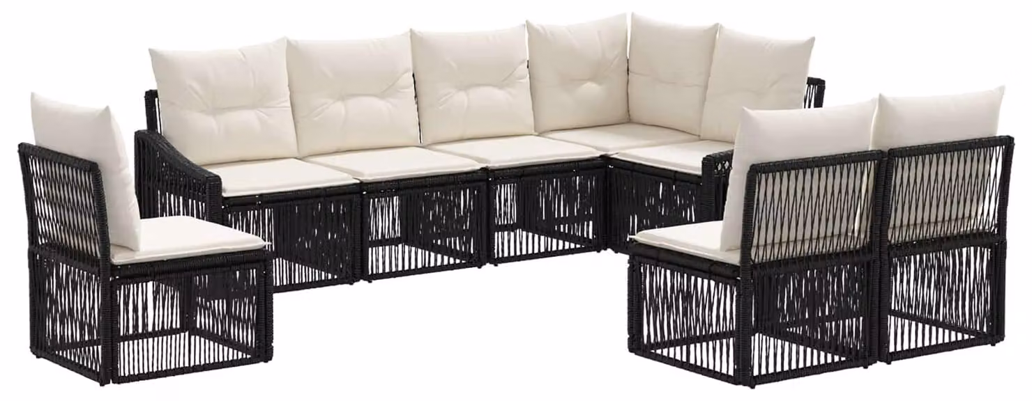 Set da giardino composto da 8 pezzi, colore nero, realizzato in rattan sintetico