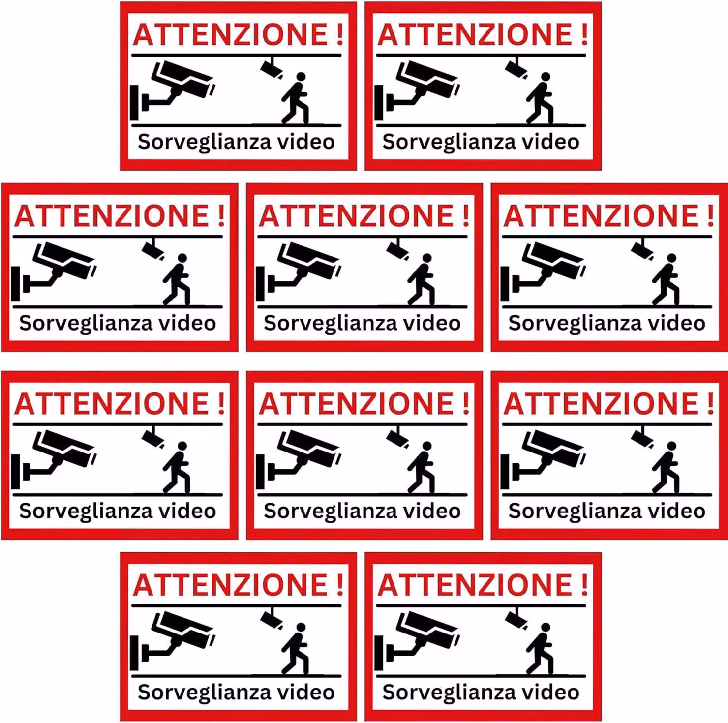 Adesivi per videosorveglianza, confezione da 10 pezzi, dimensioni 8x5 cm, resistenti agli agenti atmosferici, adatti per uso esterno