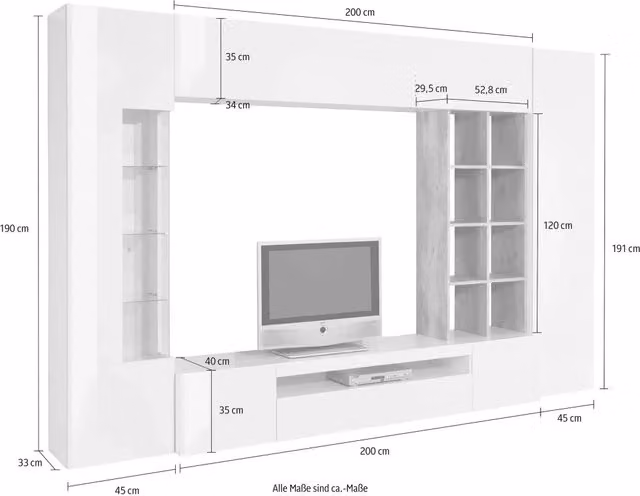 Parete attrezzata ardesia legno porta TV vetrina pensile colonna Egypt Oban