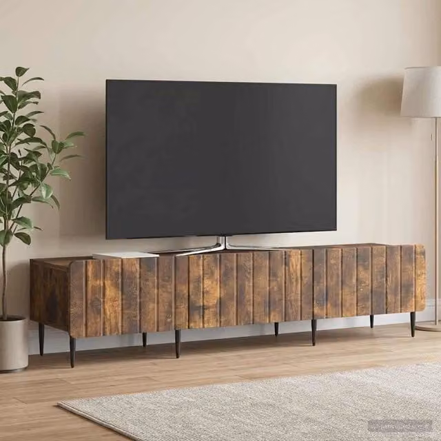 Mobile TV moderno vidaXL in rovere fumo marrone con scomparti multimediali L/P/H: 147 x 34,5 x 32 cm – 1