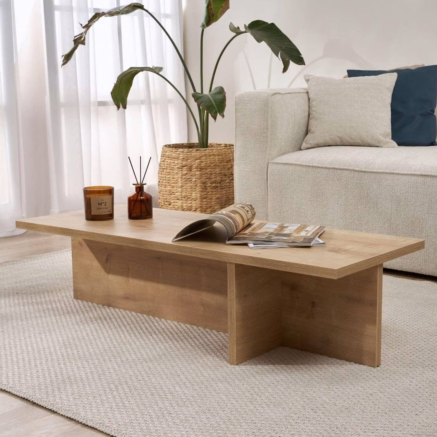 Dmora Tavolino da Salotto Marmorito 120x45x30h cm Marrone Rovere, Forma Rettangolare Materiale Piano in Legno Nobilitato