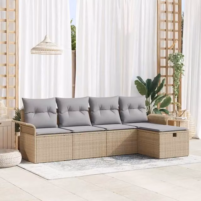 Set Divano da Giardino 5 pz Beige e Grigio Chiaro polyrattan 3358859