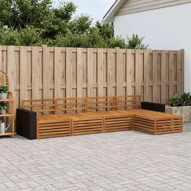 vidaXL Set di divani da esterno a L con pouf in legno di acacia massello marrone