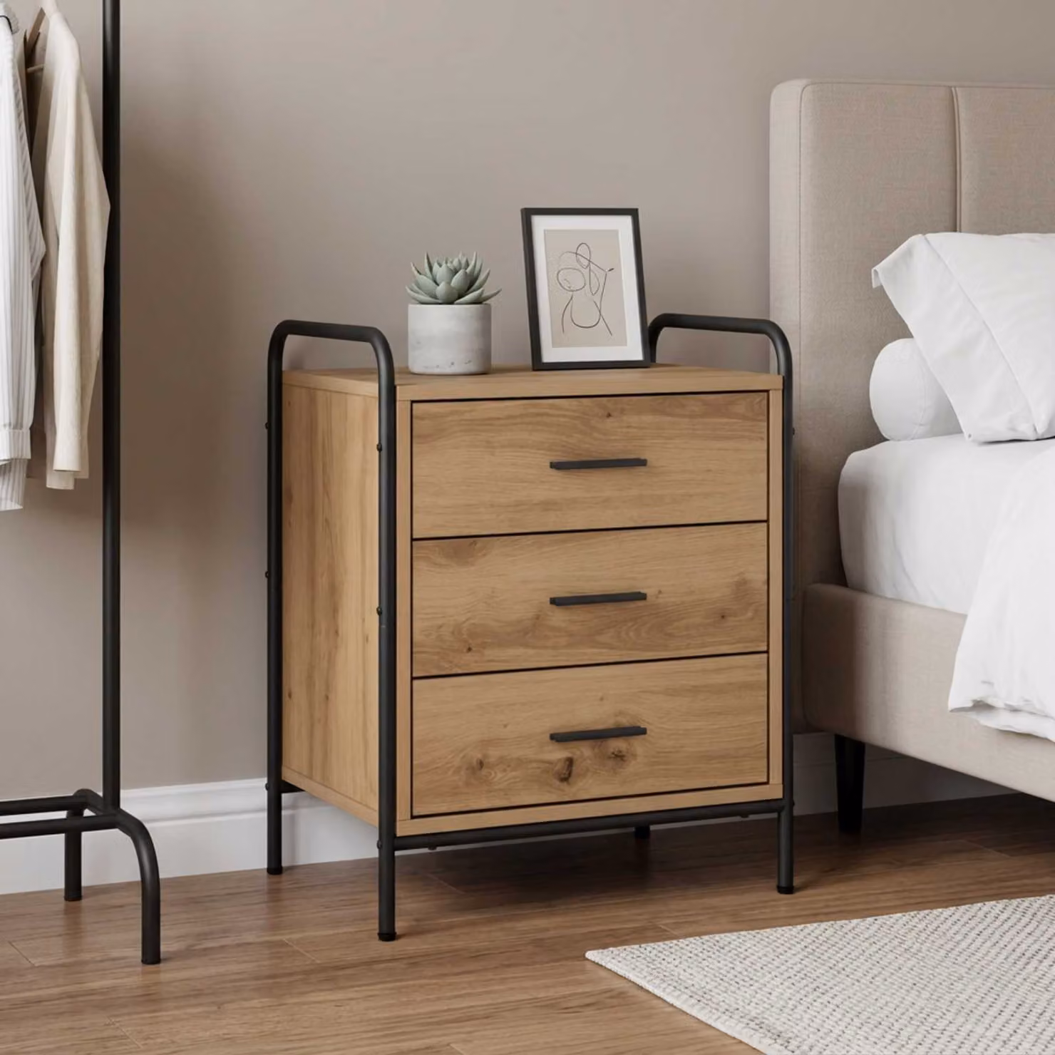 Armadio da Notte Moderno vidaXL in Legno e Metallo Marrone L 48 cm, P 36,5 cm, H 60 cm
