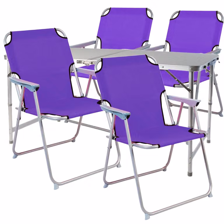 set di 5 mobili da campeggio in alluminio resistente alle intemperie 120x60x58/70cm viola