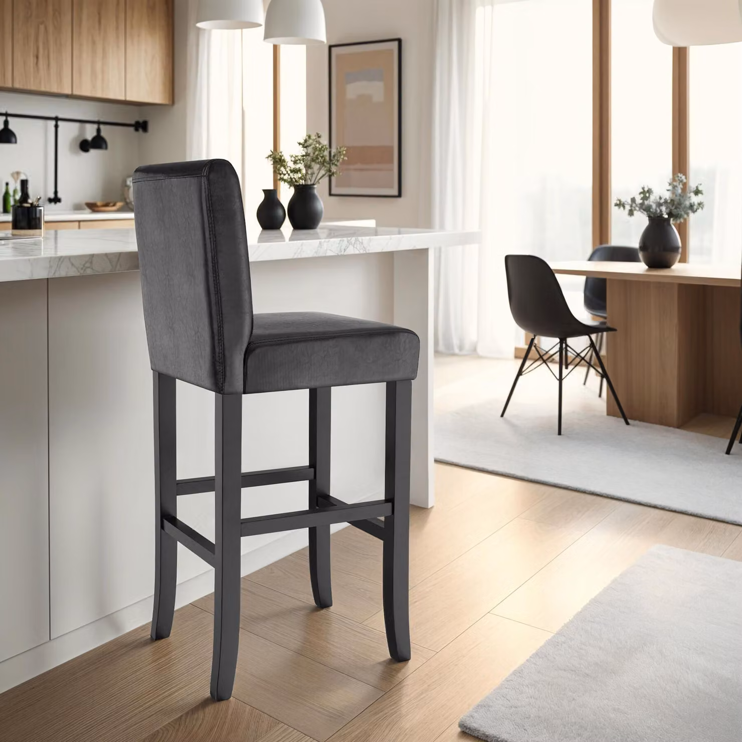 Set di 6 sgabelli da bar TecTake GmbH in pelle sintetica nera con struttura in legno, H: 107 cm, L: 40 cm, P: 41 cm – 1