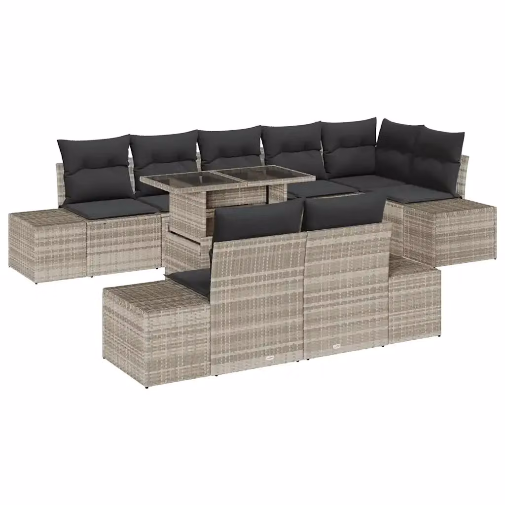 Set Divano da Giardino vidaXL 9 pz a forma di U in Polyrattan Grigio con Tavolino e Cuscini – 2