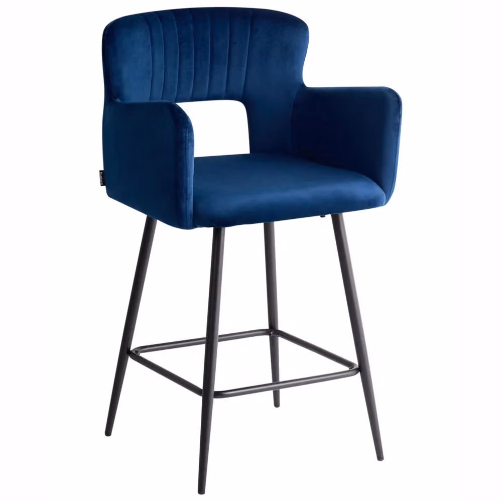 Set di 2 sgabelli da bar BELIANI in velluto blu con braccioli e gambe in metallo in stile moderno industriale – 2