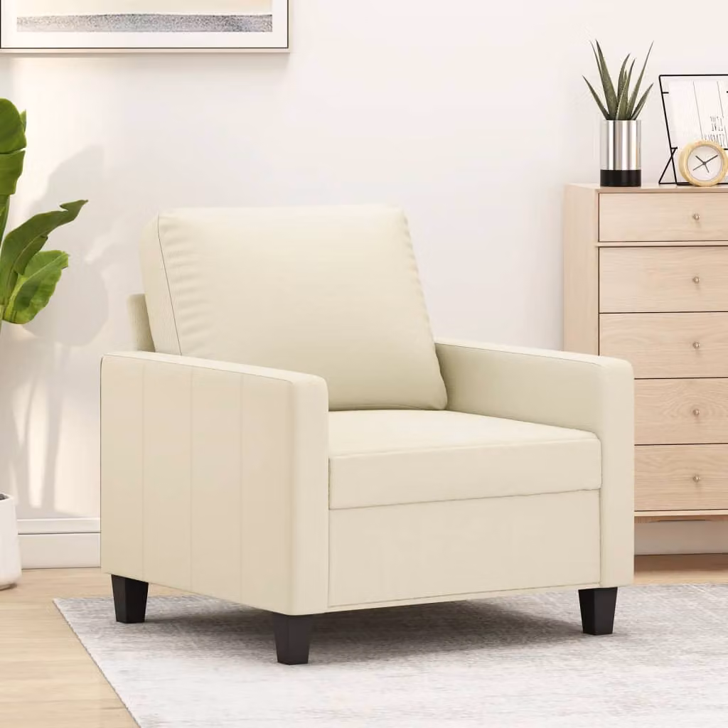 Poltrona moderna vidaXL in similpelle beige con braccioli e struttura in metallo per soggiorno