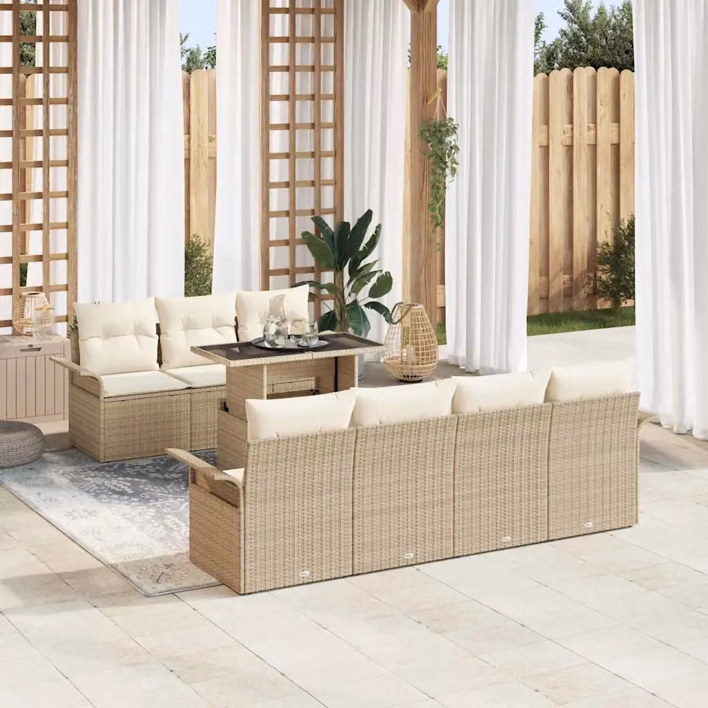 Set Divano da Giardino a L vidaXL 8 Pezzi Beige con Cuscini e Tavolino in Polyrattan e Acciaio – 1