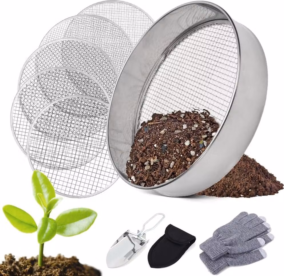 Setaccio da giardino da 20 cm, con 5 inserti filtranti intercambiabili, in acciaio inossidabile, per compost