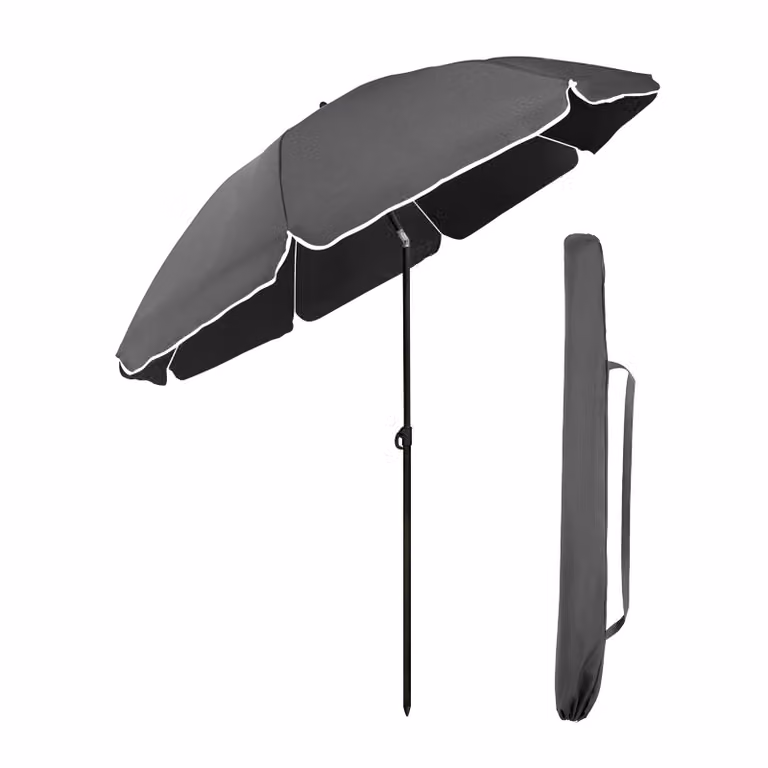 Ombrellone Sekey rotondo Ø 180 cm per terrazze e giardini, con manovella e custodia; inclinazione e altezza regolabili, grigio scuro