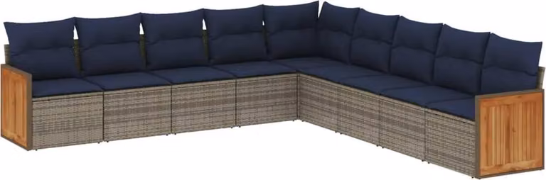 Set Divani da Giardino 9 pz con Cuscini Grigio in Polyrattan