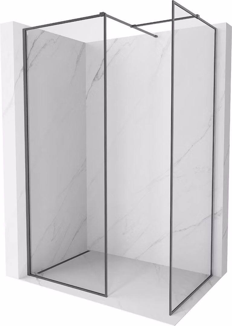 Mexen Kioto-F parete doccia Walk-in con cornice 130 x 110 cm, trasparente 8 mm, grigio canna di fucile spazzolato