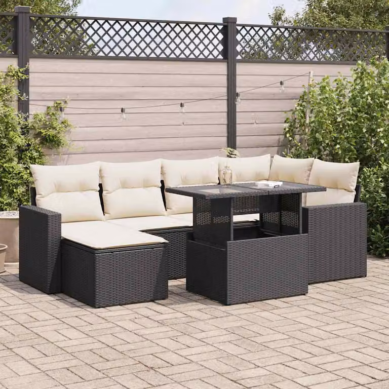 Set Divani da Giardino vidaXL con 7 Cuscini in Polyrattan e Metallo, Colore Antracite