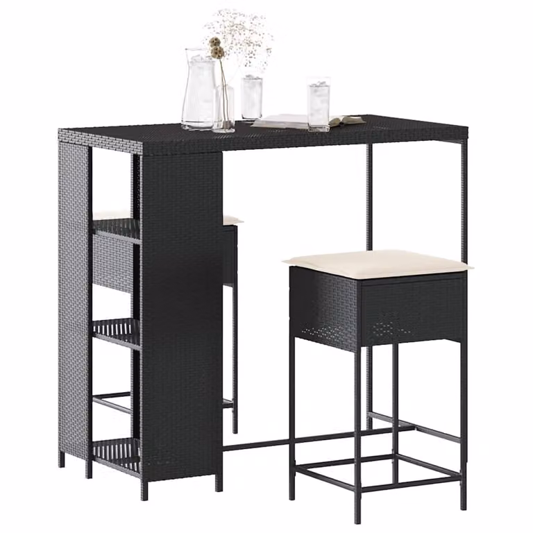 Set Bar da Giardino vidaXL in Polyrattan Nero con Cuscini