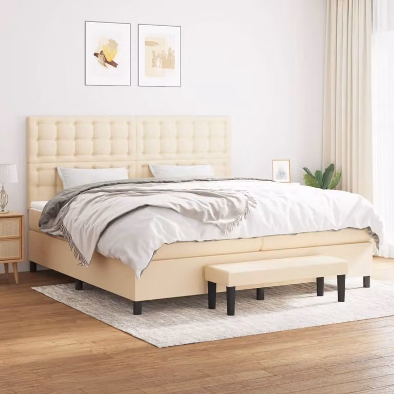 Maison Exclusive - Giroletto a Molle con Materasso Crema 200x200 cm in Tessuto