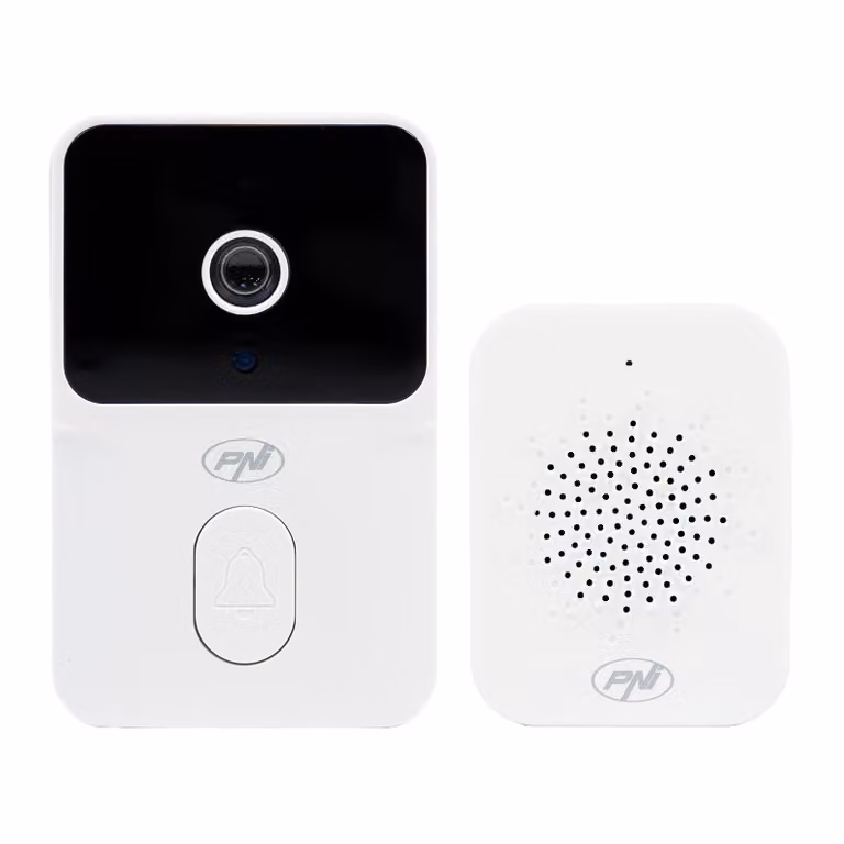 Campanello video WiFi PNI Safe House IDB15, visione notturna, grado di protezione IP54, batteria integrata, controllo tramite l'app Tuya
