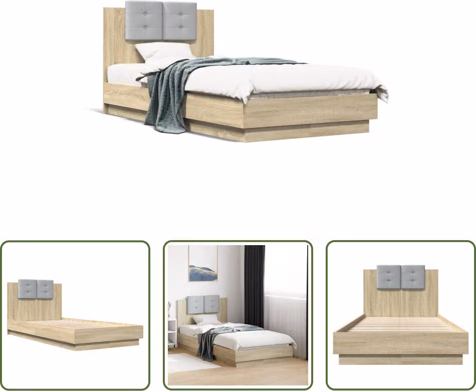 The Living Store Giroletto con testiera in rovere Sonoma 90x190 cm Materiale a base di legno