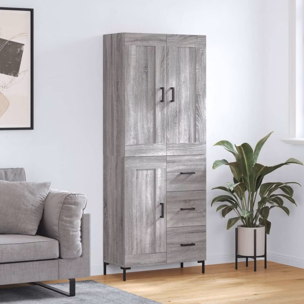 Credenza vidaXL in Legno Multistrato Grigio Sonoma, L/P/H: 69,5 x 34 x 180 cm