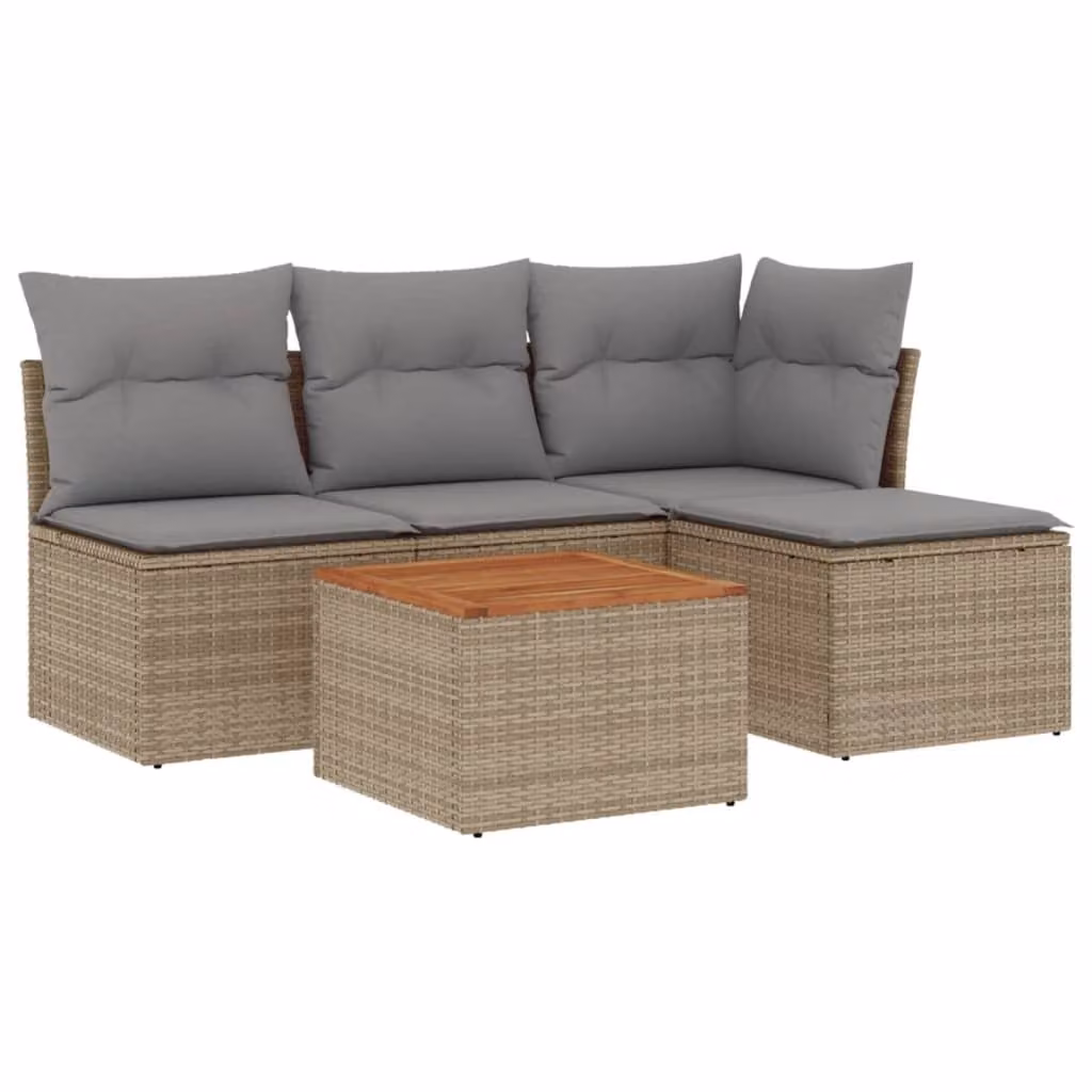 Set Divano da Giardino 5 pz con Cuscini Beige Misto Polyrattan