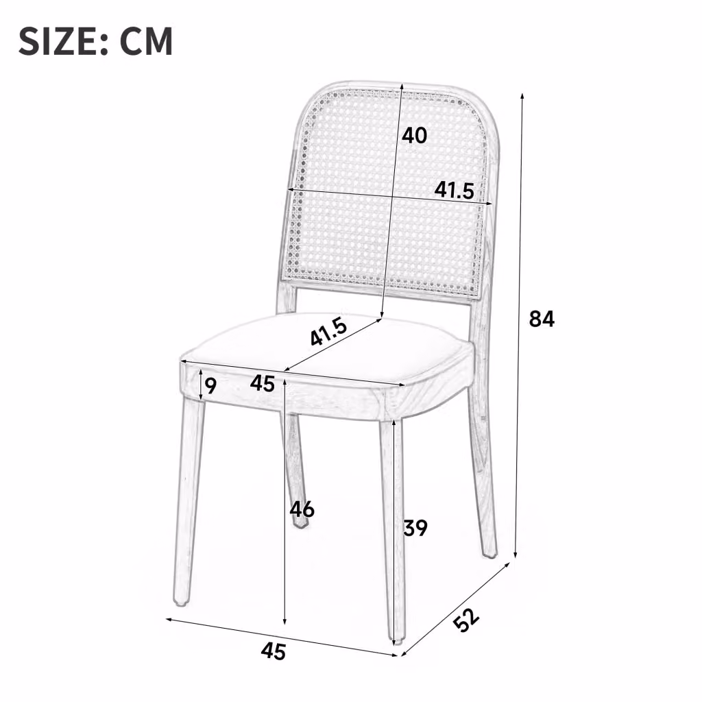 Set di 4 sedie da pranzo moderne WISHDOR in legno massiccio con schienale in rattan e seduta in lino color beige e marrone – 2