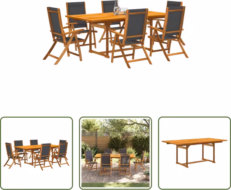The Living Store Set da pranzo da giardino 7 pezzi in legno massiccio di acacia e textilene