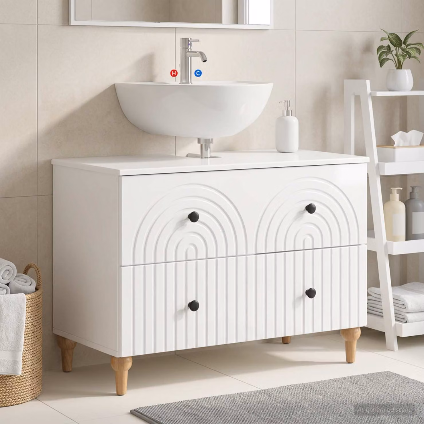 Armadio per lavabo da bagno vidaXL ALKMAAR bianco lucido con ante e cassetti