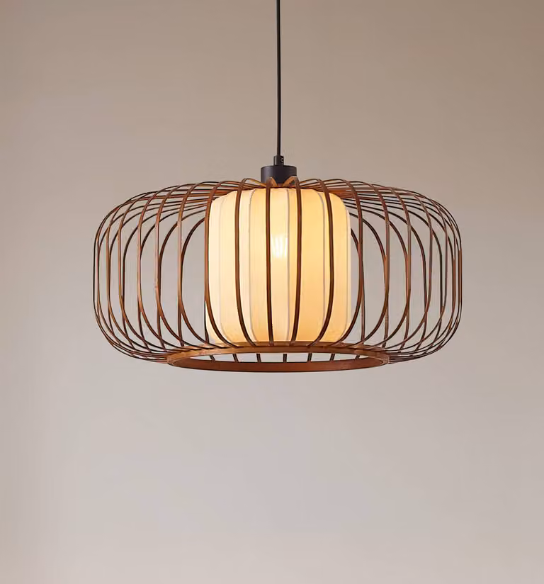 Lampada a sospensione Davella Lindby, dimmerabile, Legno scuro, Soggiorno / Sala da pranzo, bambù, Scandinavo, Lampada a sospensione
