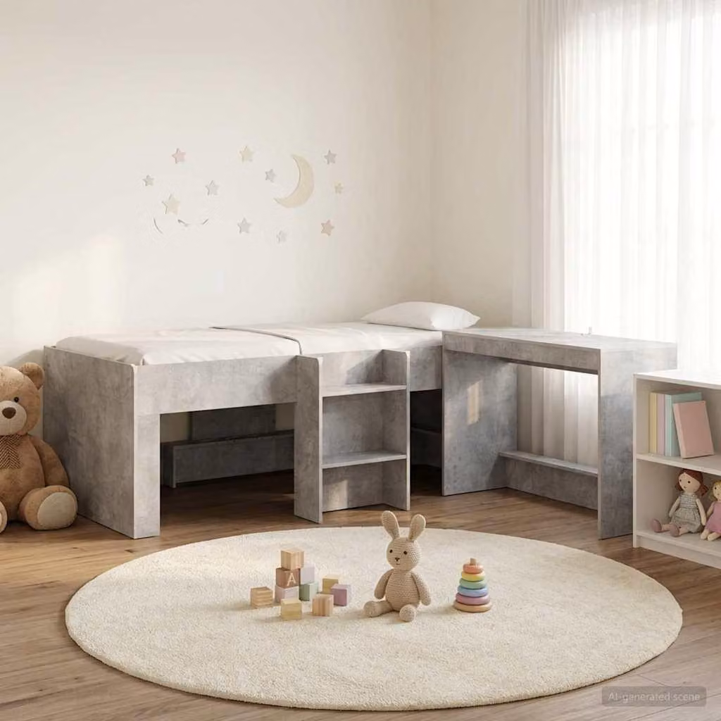 Maison Exclusive - Letto a soppalco con scrivania per bambini, grigio cemento, 75 x 190 cm