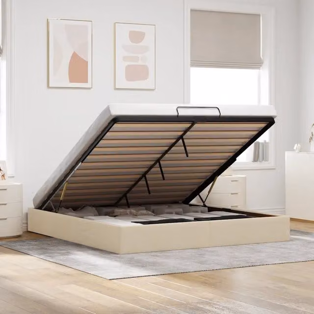 Struttura Letto con Contenitore a Alzata vidaXL in Tessuto Beige L: 160 cm, P: 200 cm