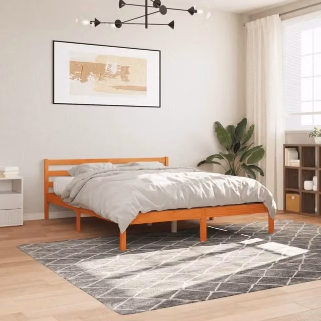 Letto in legno di pino Marrone Cera vidaXL senza materasso con doghe piatte L/P/H: 205.5 x 200 x 69.5 cm