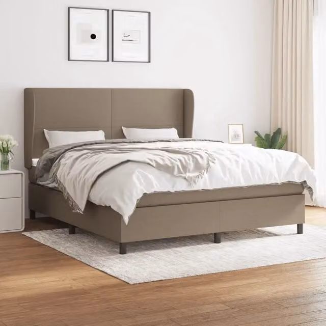 Letto Ibrido vidaXL con Giroletto a Molle e Materasso in Tessuto Beige e Bianco L/P: 180 x 200 cm