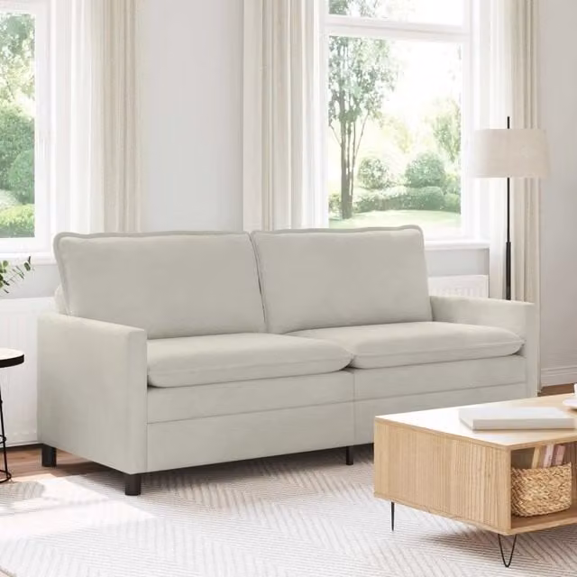 Divano moderno vidaXL in velluto beige con struttura in metallo L: 196 cm, P: 81 cm, H: 87,5 cm