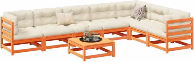 Set Divani Giardino 8 pz con Cuscini Marrone Cera Massello Pino 3299479