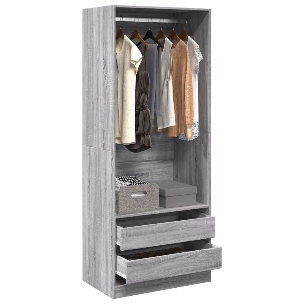 Armadio vidaXL Grigio con cassetti integrati e appendiabiti in legno e MDF L 80 x P 50 x H 200 cm – 1