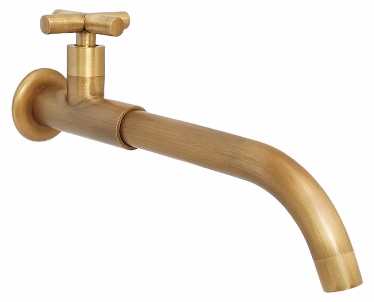 Rubinetto per acqua fredda da parete, in ottone anticato, 26 cm, finitura spazzolata, girevole, attacco da 1/2 pollice