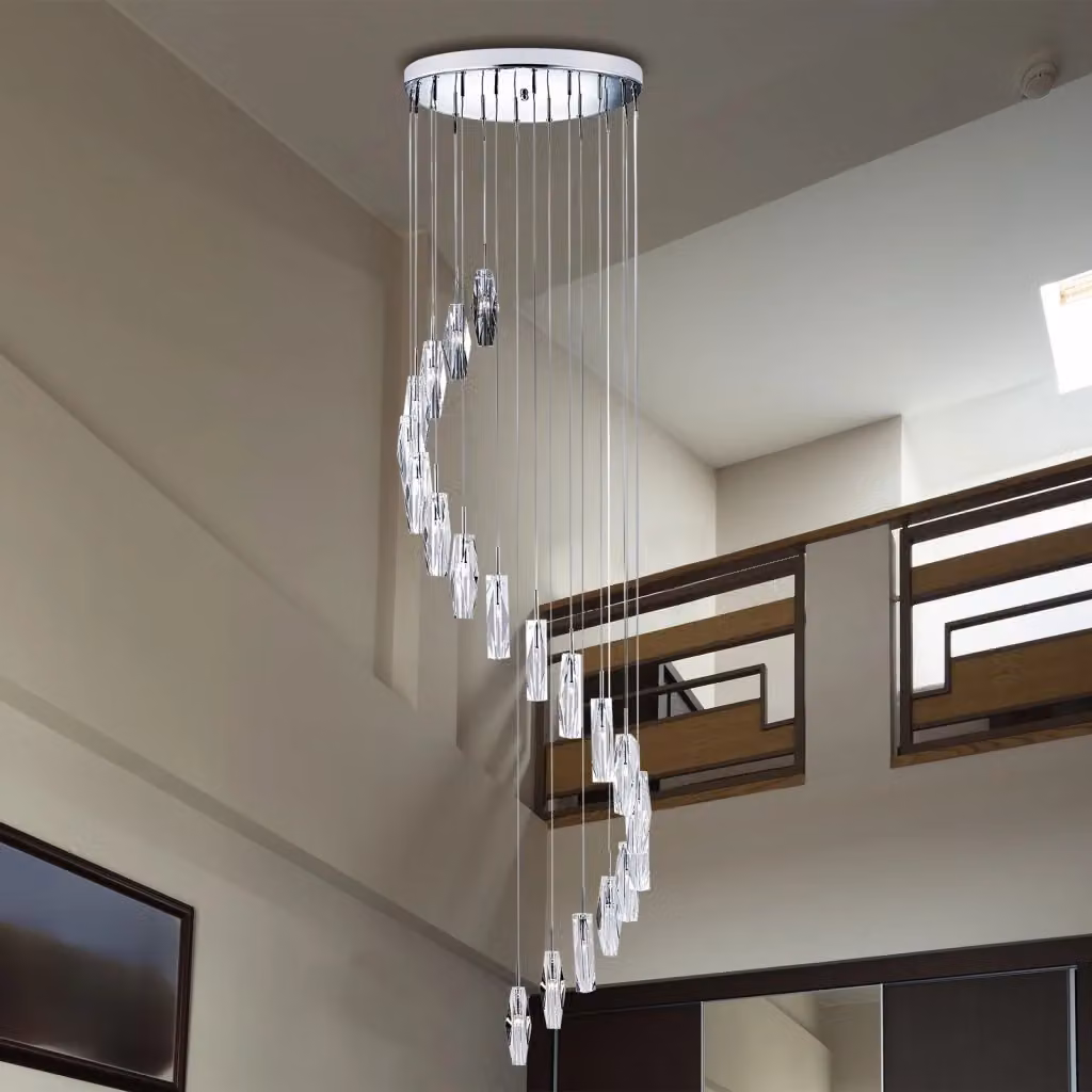 Lampadario a sospensione Searchlight in vetro trasparente e acciaio cromato con design moderno e regolabile – 2