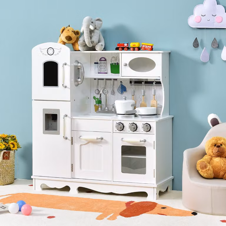 Set cucina giocattolo in legno Costway con accessori per bambini, colore bianco