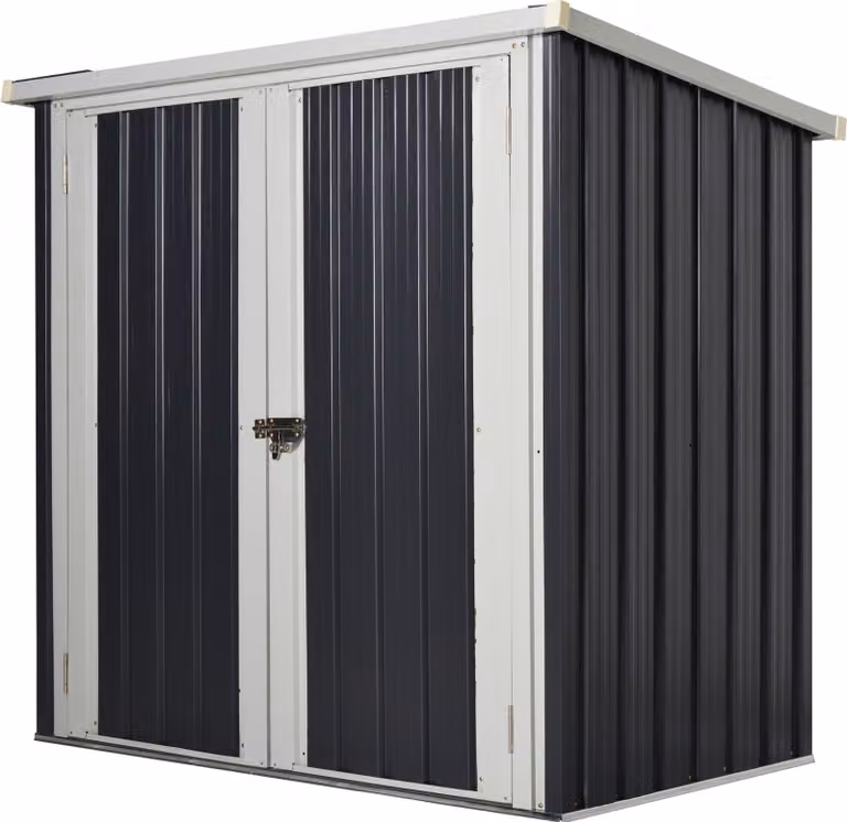 Casetta da giardino Outsunny - casetta per attrezzi 1,26 m² - casetta per rifiuti - 2 porte con serratura - dimensioni 147 L x 86 L x 134 H cm - lamiera d'acciaio bianca e nera
