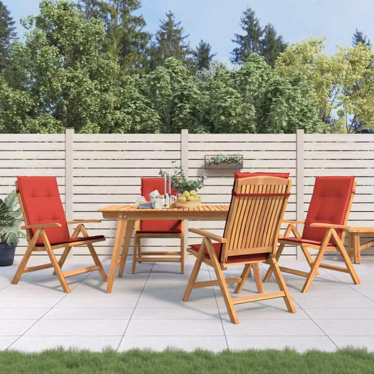 Set di 4 sedie pieghevoli reclinabili con cuscini vidaXL in legno di teak marrone e rosso
