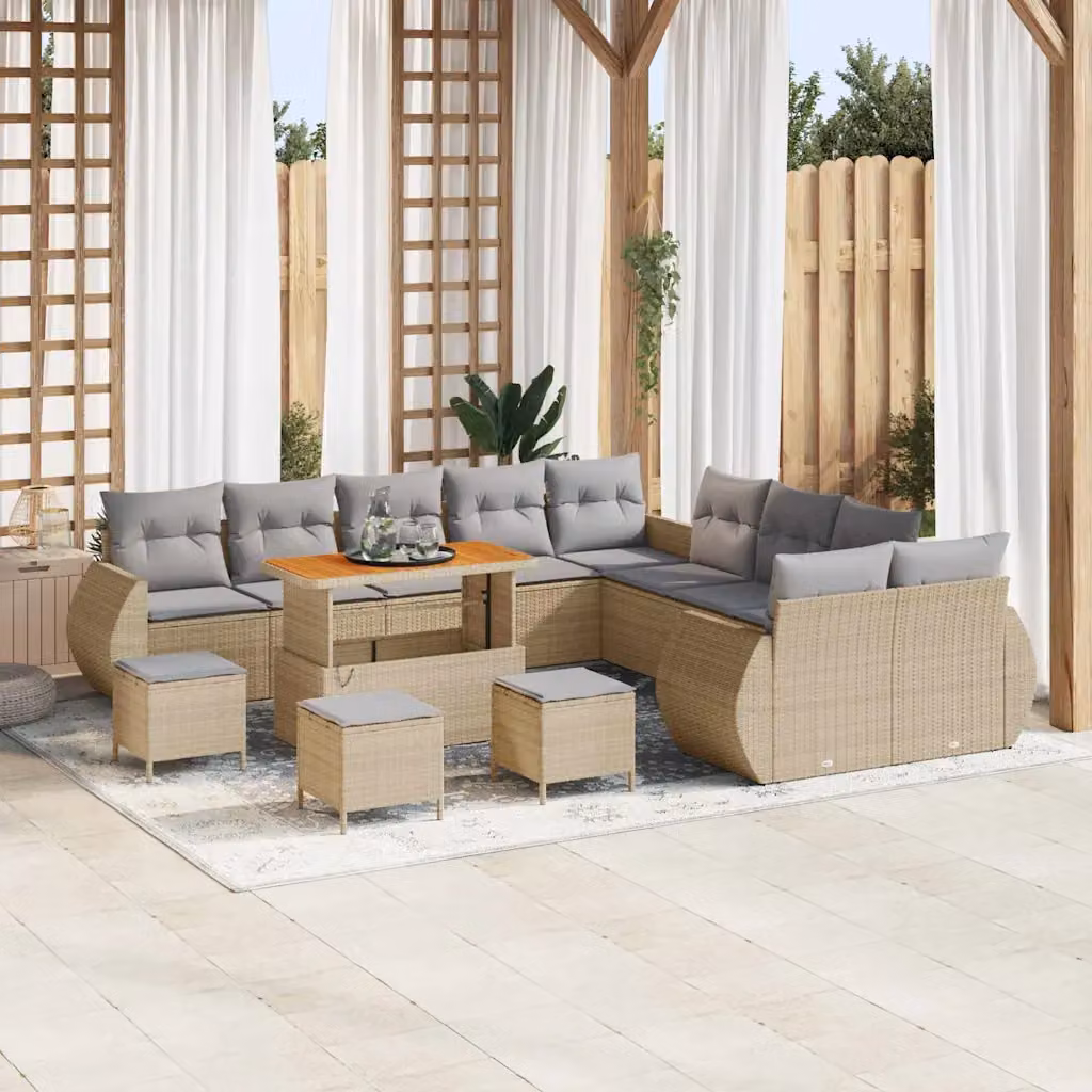 Set Divano da Giardino vidaXL 14 Pezzi Beige con Cuscini e Struttura in Metallo e Polyrattan a Forma di U – 1