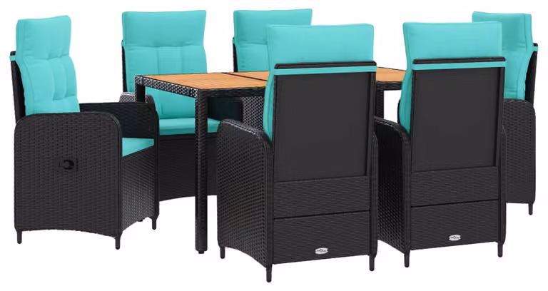 Set da tavolo da esterno, 7 pezzi, in rattan di polietilene e acciaio con rivestimento in polvere