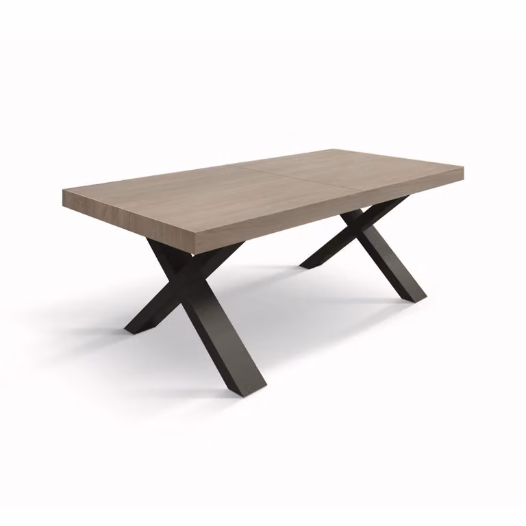 Tavolo allungabile AMALFI in legno effetto olmo perla e gambe a X antracite, allungabile 160×90 cm – 240×90 cm