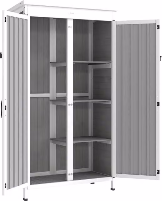 Armadio da Giardino 94x43x166 cm con Ripiani Rimovibili e Porta Bloccabile in Legno e Acciaio Bianco e Nero