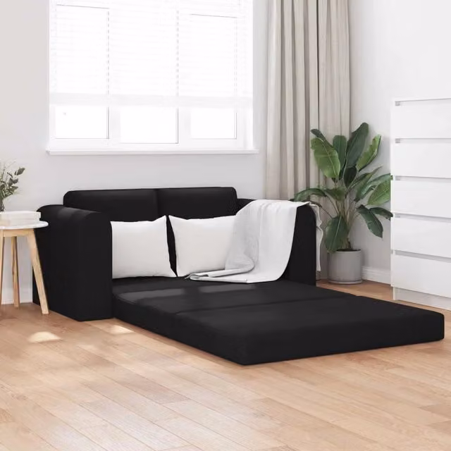 Divano letto vidaXL in tessuto nero con struttura in metallo e composito L: 148 cm, P: 71 cm, H: 83 cm