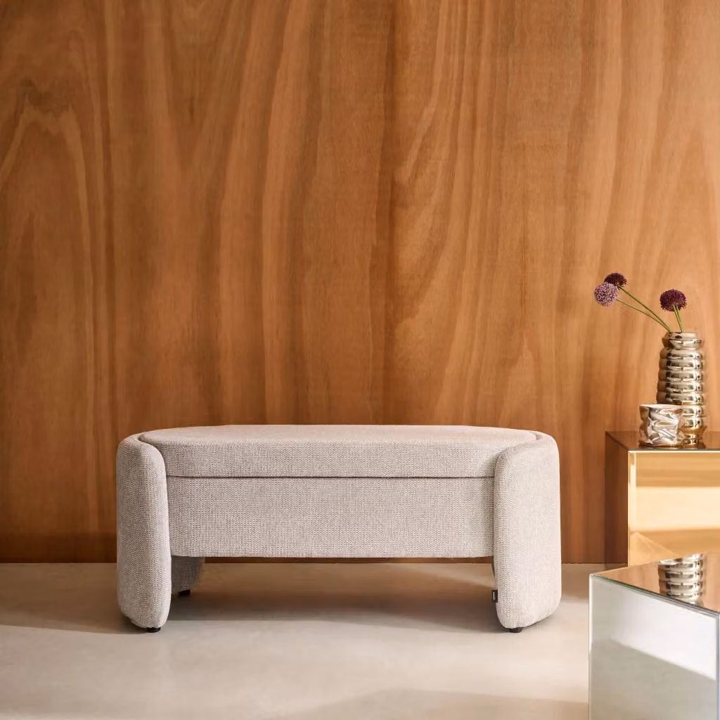 Panca contenitore Sweeek in tessuto grigio per camera da letto e soggiorno L: 110 cm, P: 45 cm, H: 42 cm – 2