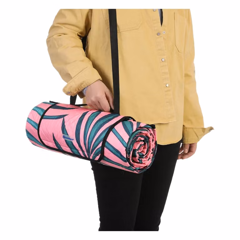 Coperta Picnic Grande Telo da Campeggio, Motivo Felce + Rosa / 200 x 200 cm